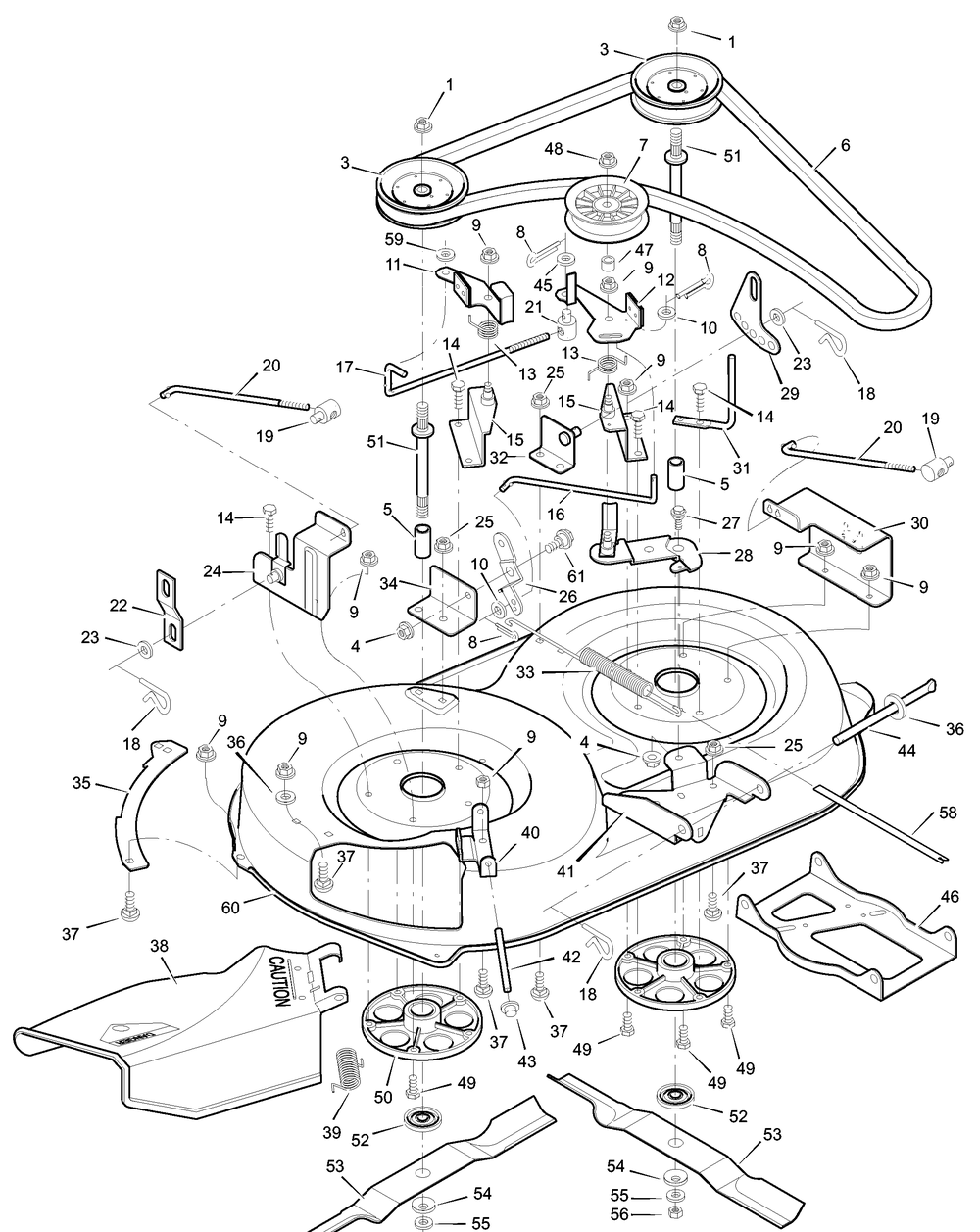Mower Housing Diagram and Parts List for 387001X00A 2003 Briggs and Stratton Lawn Tractor
